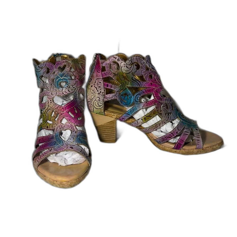 Colorful Women's Cutout Heeled Sandals - Picture 6 of 9